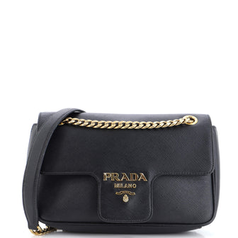 Prada Pattina Flap Shoulder Bag Saffiano Leather Small