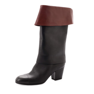 Chanel Women's CC Walk The World Mid-Calf Fold Over Boots Leather