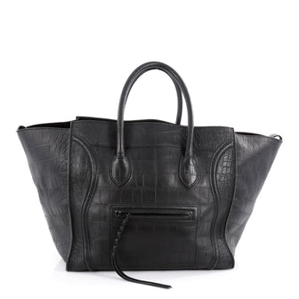 Celine Phantom Handbag Crocodile Embossed Leather Large Black 2083801