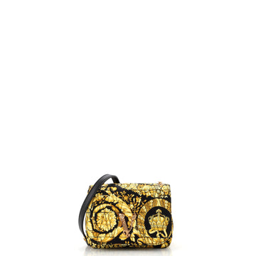 Versace Virtus Chain Flap Shoulder Bag Quilted Printed Silk Small