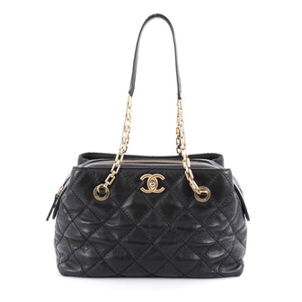 CHANEL Calfskin Quilted Large Retro Chain Tote Black 1200876