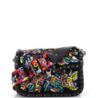 Valentino Garavani Rolling Rockstud Crossbody Bag Beaded Leather with Cabochons Medium