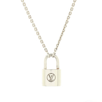 LOUIS VUITTON Monogram Lock Pendant Necklace Silver 1034594