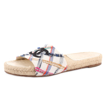 Chanel Women's CC Espadrille Slide Sandals Tweed