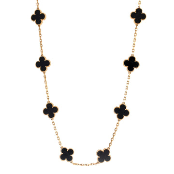 Van Cleef & Arpels Vintage Alhambra 20 Motifs Necklace 18K Yellow Gold and Onyx