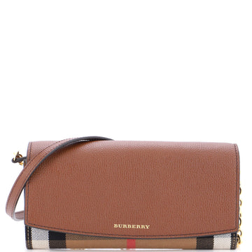 Burberry Henley Wallet on Chain Leather with House Check Canvas