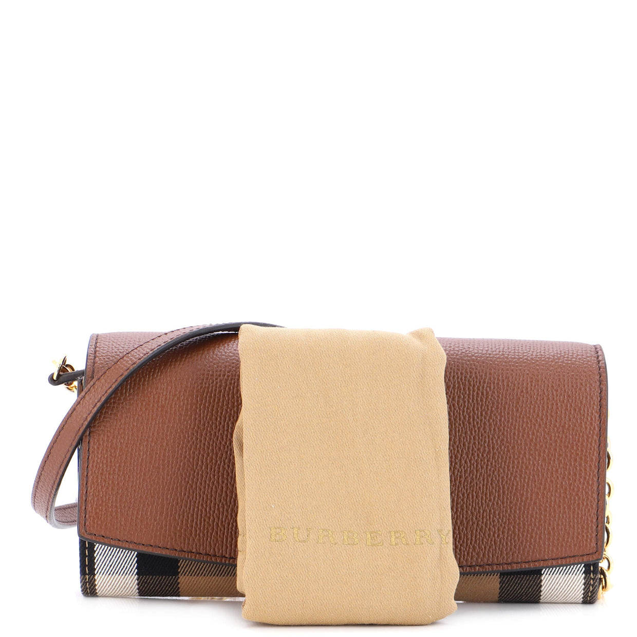 Burberry Henley Wallet on Chain Leather with House Check Canvas Brown