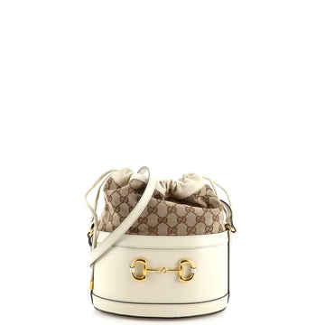 Gucci Horsebit 1955 Bucket Crossbody Bag Leather and GG Canvas Small