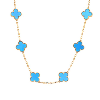 Van Cleef & Arpels Vintage Alhambra 10 Motifs Necklace 18K Yellow Gold and Agate