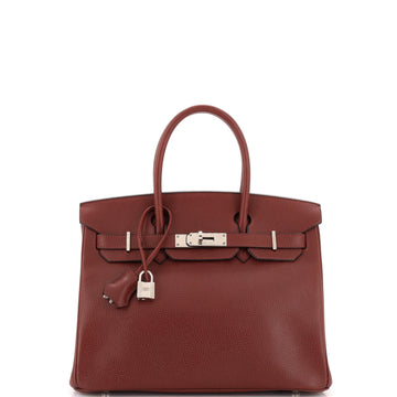 Hermes Birkin Handbag Red Vache Liegee with Palladium Hardware 30