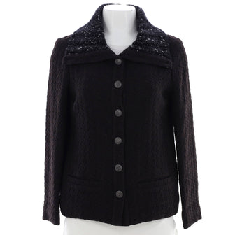 Chanel Women's Button Up Jacket Wool with Tweed
