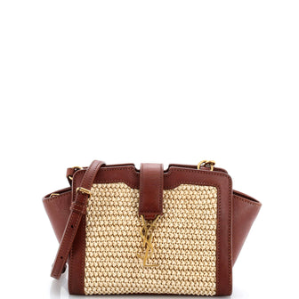 Saint Laurent Monogram Cabas Downtown Raffia and Leather Toy Brown