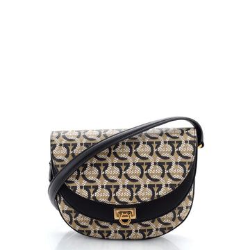 Salvatore Ferragamo Double Flap Saddle Crossbody Bag Gancini Coated Canvas