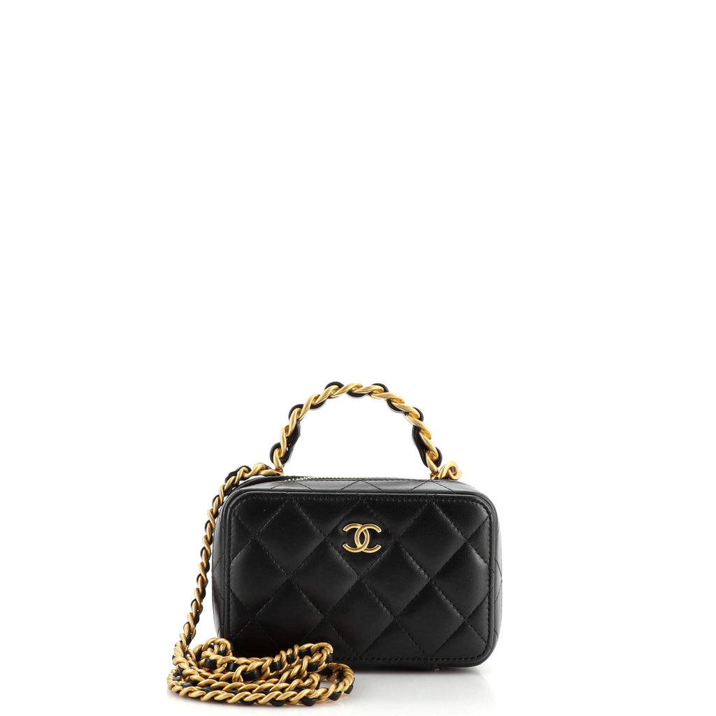CHANEL Lambskin Quilted Top Handle Mini Vanity Case With Chain Black  1250049