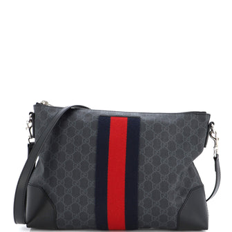 Gucci Web Zip Flat Messenger GG Coated Canvas Medium