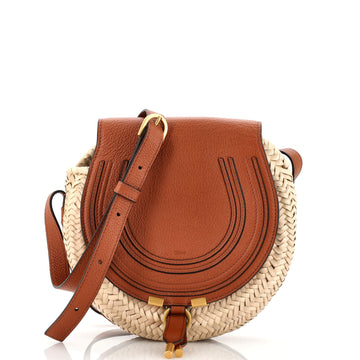 Chloe Marcie Basket Crossbody Bag Raffia and Leather Small