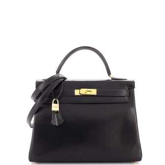 Hermes Kelly Handbag Black Box Calf with Gold Hardware 32