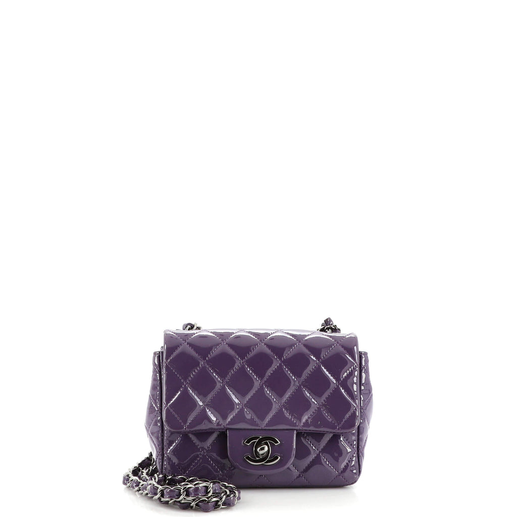 Chanel Square Classic Single Flap Bag Quilted Patent Mini Purple 208648308