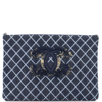 Chanel O Case Clutch Quilted Denim Large