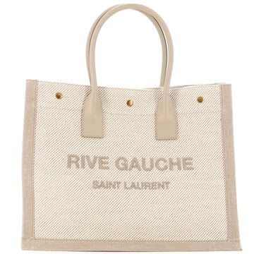 Saint Laurent Rive Gauche Shopper Tote Embroidered Cotton and Linen Small