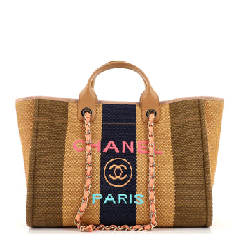 Chanel Deauville Tote Striped Viscose Canvas Medium
