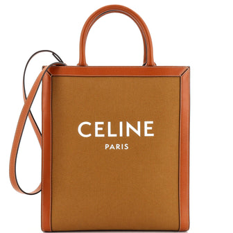 Celine Vertical Cabas Tote Canvas with Leather Small Brown 208648330