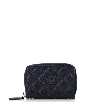 Chanel Diamond CC Zip Coin Purse Quilted Caviar Small