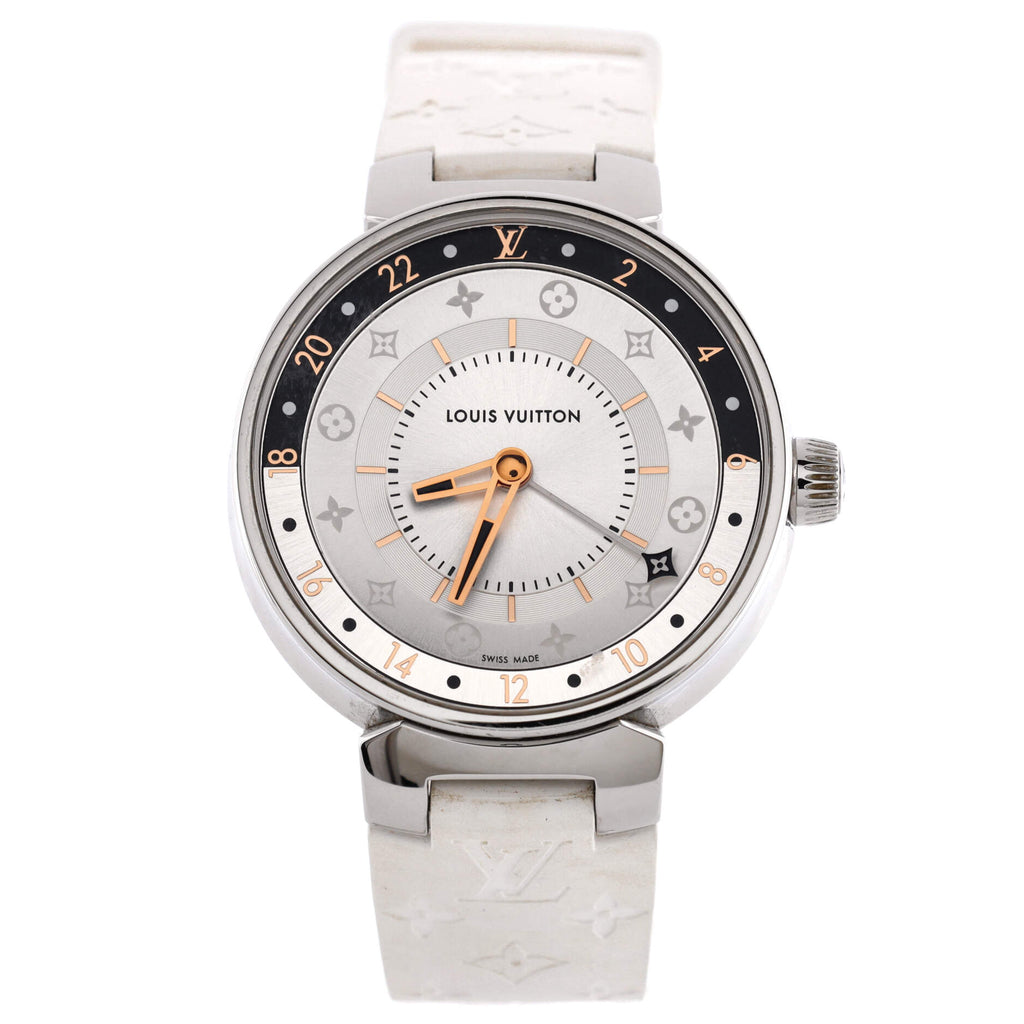 Louis Vuitton Tambour Moon Dual Time Quartz Watch Stainless Steel