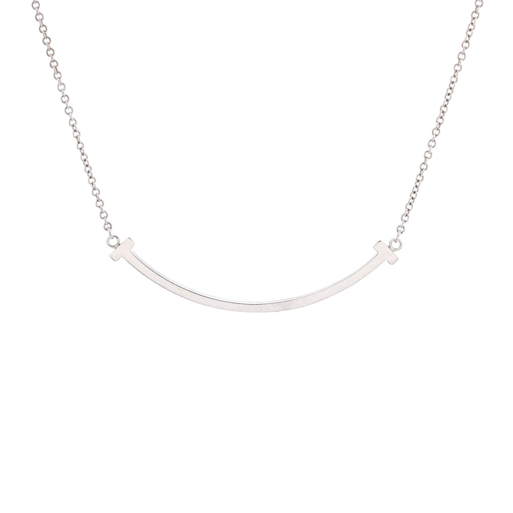 Tiffany & Co. T Smile Pendant Necklace 18K White Gold Small 208648