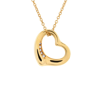 Tiffany & Co. Elsa Peretti Open Heart 5 Diamonds Pendant Necklace 18K Yellow Gold and Diamonds