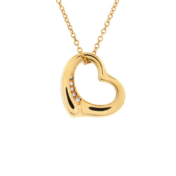 Tiffany & Co. Elsa Peretti Open Heart 5 Diamonds Pendant Necklace 18K Yellow Gold and Diamonds