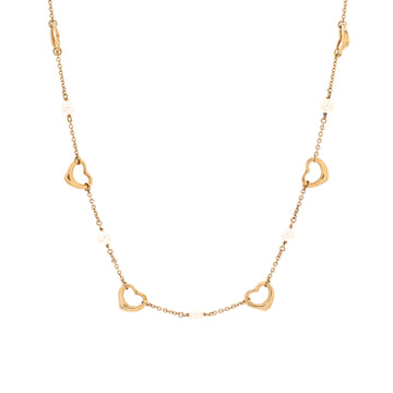 Tiffany & Co. Elsa Peretti Open Heart Station Necklace 18K Yellow Gold and Pearls