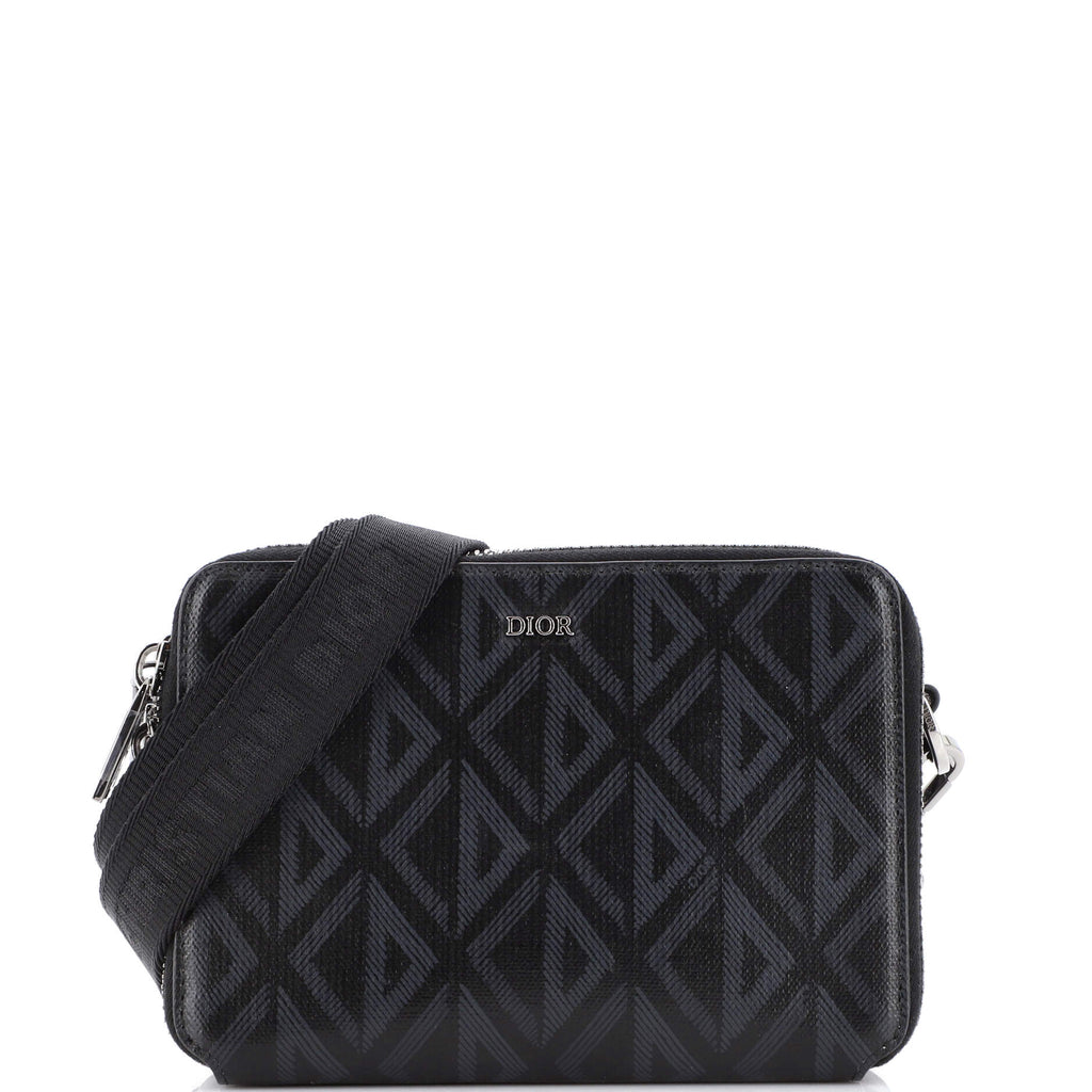 Christian Dior Double Zip Crossbody Pouch CD Diamond Coated Canvas
