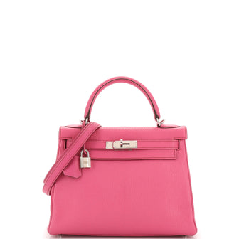 Hermes Kelly Handbag Pink Chevre Mysore with Palladium Hardware 28