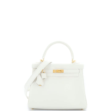Hermes Kelly Handbag White Swift with Gold Hardware 25