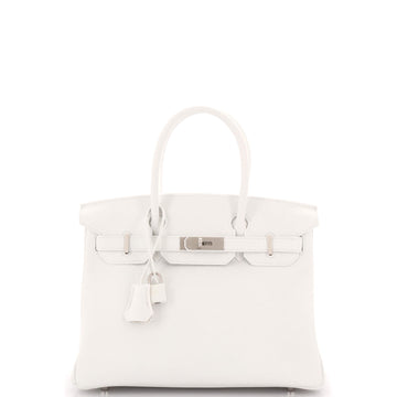 Hermes Birkin Handbag White Clemence with Brushed Palladium Hardware 30