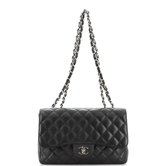 Chanel Vintage Classic Single Flap Bag Quilted Caviar Jumbo