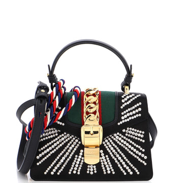 Gucci Sylvie Top Handle Bag Crystal Embellished Satin Mini