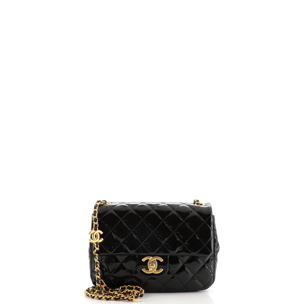 Chanel Coco de Toi Heart Chain Square Flap Bag Quilted Patent Small Black  20864877