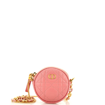 Christian Dior Caro Round Pouch with Chain Cannage Quilt Leather Mini