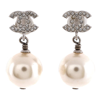 Chanel CC Drop Earrings Metal with Crystals and Faux Pearls