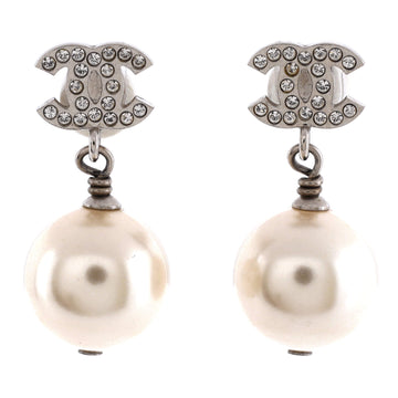 Chanel CC Drop Earrings Metal with Crystals and Faux Pearls