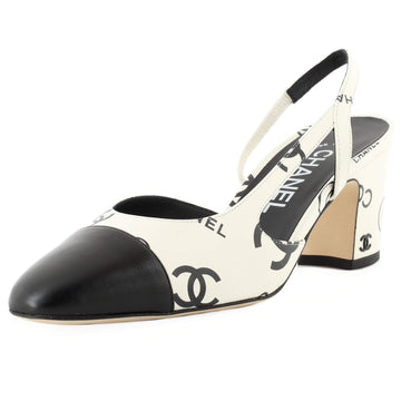 Chanel Women's CC Cap Toe Slingback Pumps Printed Leather