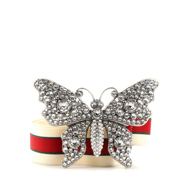 Gucci Butterfly Web Logo Belt Elastic with Metal and Crystals Wide
