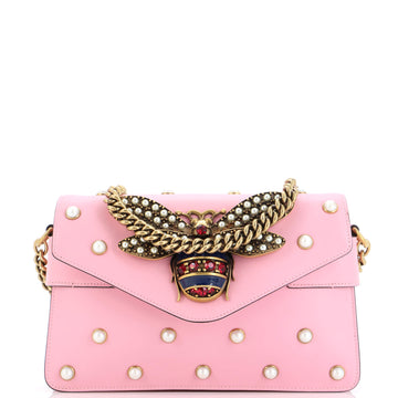 Gucci Broadway Pearly Bee Shoulder Bag Embellished Leather Mini