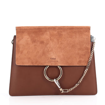 Chloe Faye Shoulder Bag Leather and Suede Medium Brown 2087002