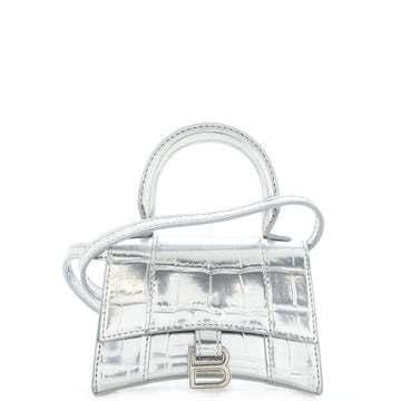 Balenciaga Hourglass Top Handle Bag Crocodile Embossed Leather Mini