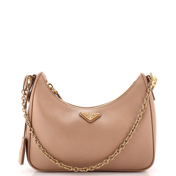 Prada Re-Edition 2005 Shoulder Bag Saffiano Leather Small Neutral