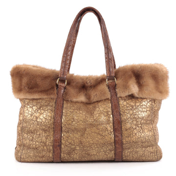 Prada Shopping Tote Shearling Large Brown 2087401