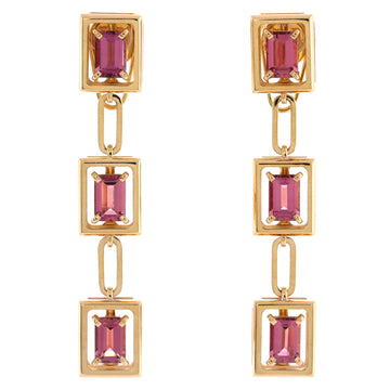 Tiffany & Co. Jewel Box Drop Earrings 18K Yellow Gold with Pink Tourmaline